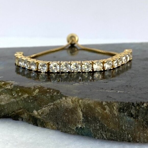 Sterling Silver 925 Yellow Gold Vermeil CZ Tennis Bracelet 6-8" Bolo Box Chain - Picture 7 of 16